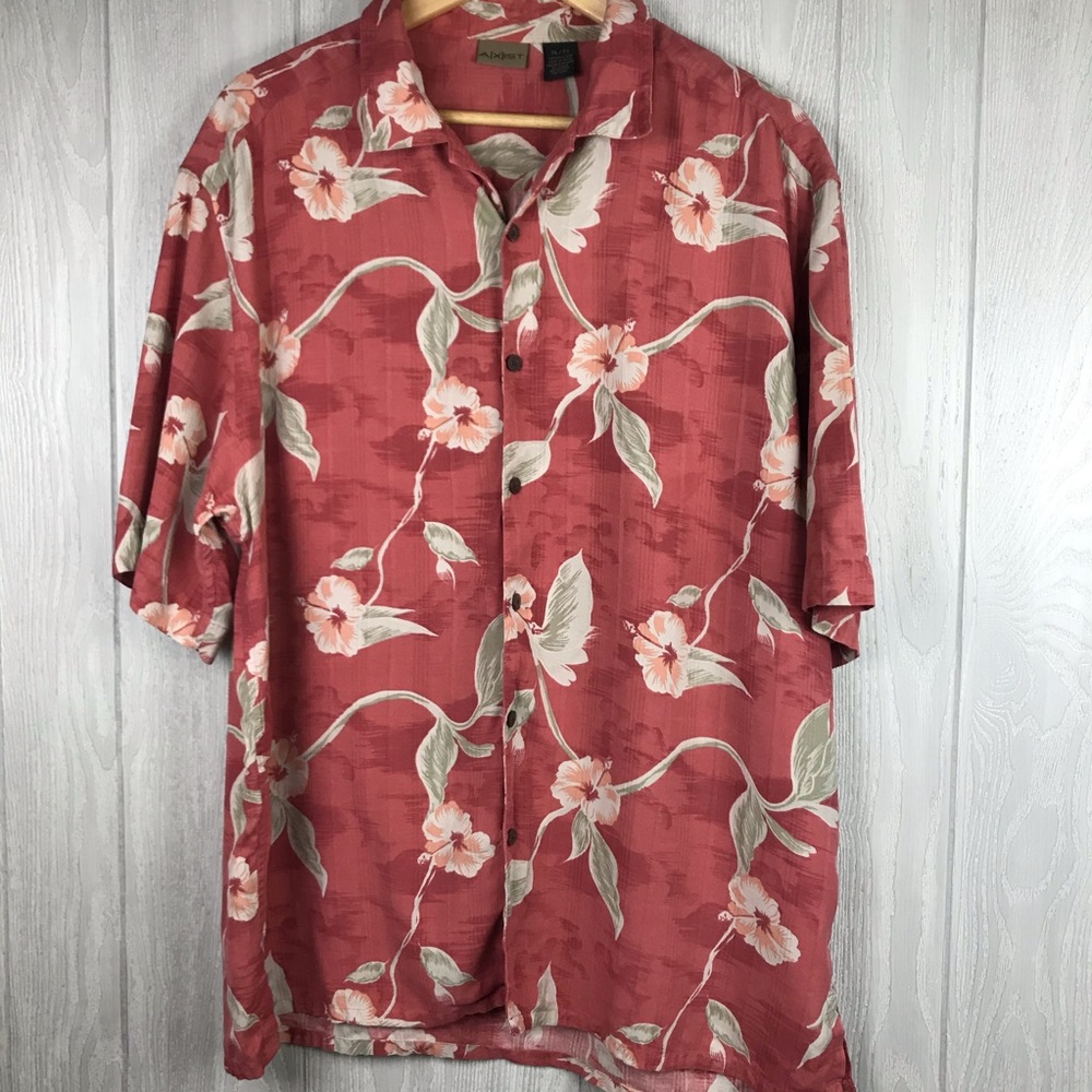 Axist silk Hawaiian print floral button front short sleeve casual collared shirt